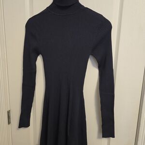 Zara Elegant Blue Ribbed Long Sleeve Dress